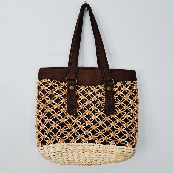 Lucky Brand Woven Straw Canvas Boho Large Festival Tote Bag - Picture 2 of 11